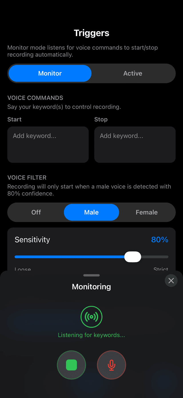 Mic Buddy voice activated recorder with gender voice filter - male and female detection